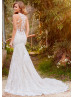 Halter Neck Beaded Ivory Lace Tulle Cutout Boho Wedding Dress